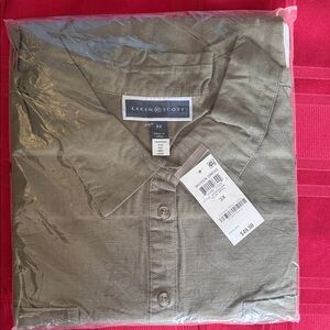 Karen Scott Olive Button-Front Collared Top (NEW)